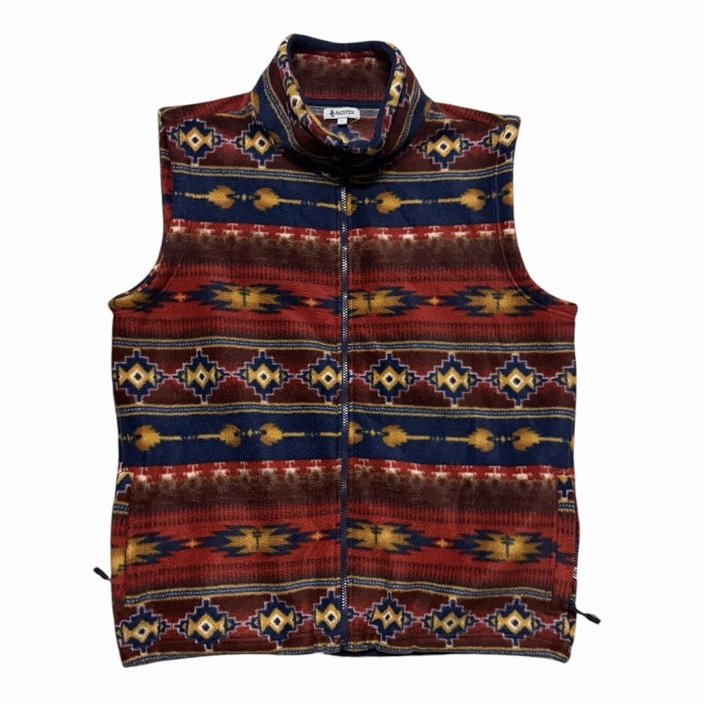 Angderson Southwest Aztec Full Zip Fleece‎ Sweater Vest Western Men's Large